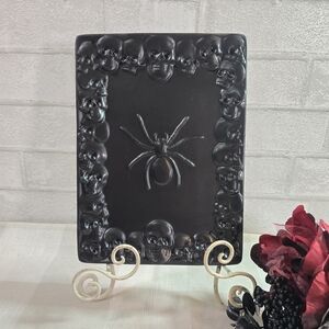 Spooky Black Ceramic Spider & Skull Plate Rectangle Halloween Decor.